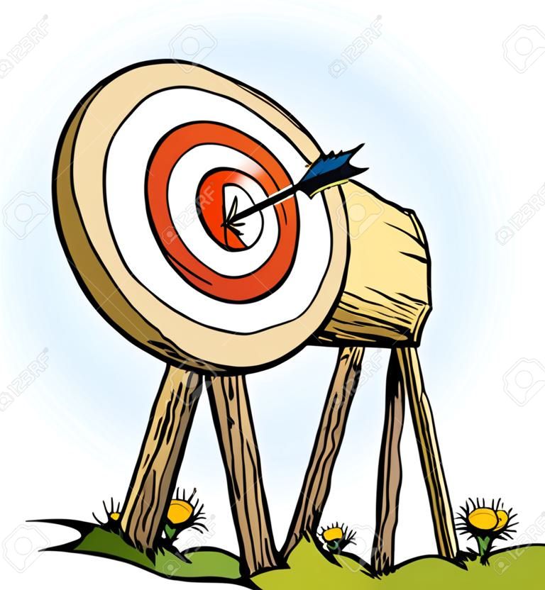 Vector cartoon illustration of an arrow in bulls eye