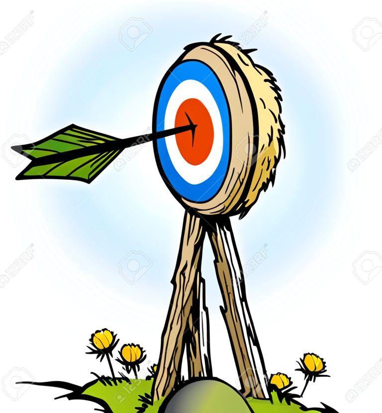 Vector cartoon illustration of an arrow in bulls eye