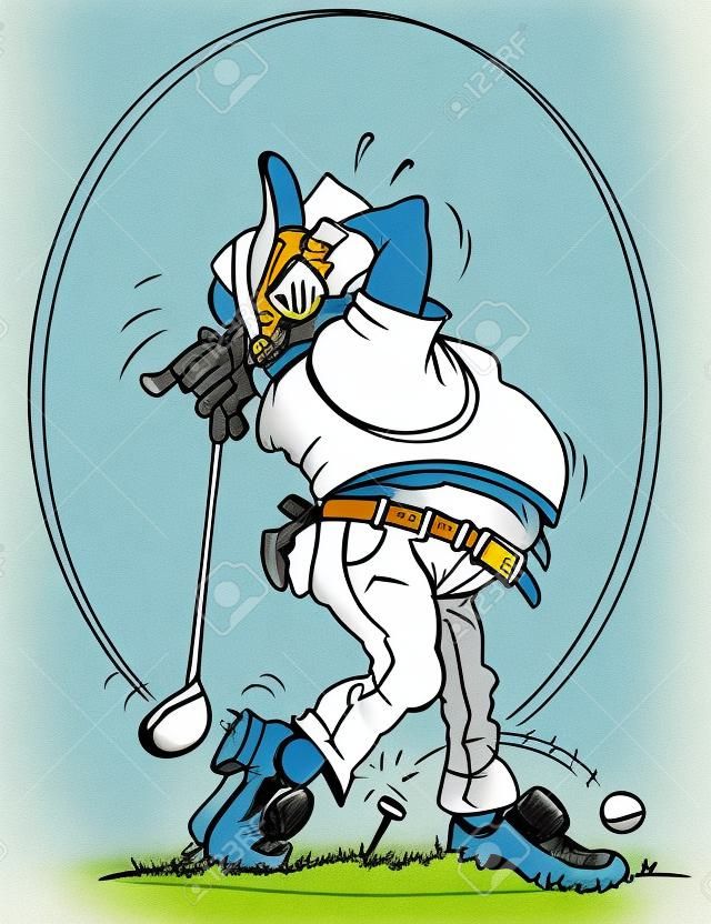 cartoon illustration of a golf player in a strike