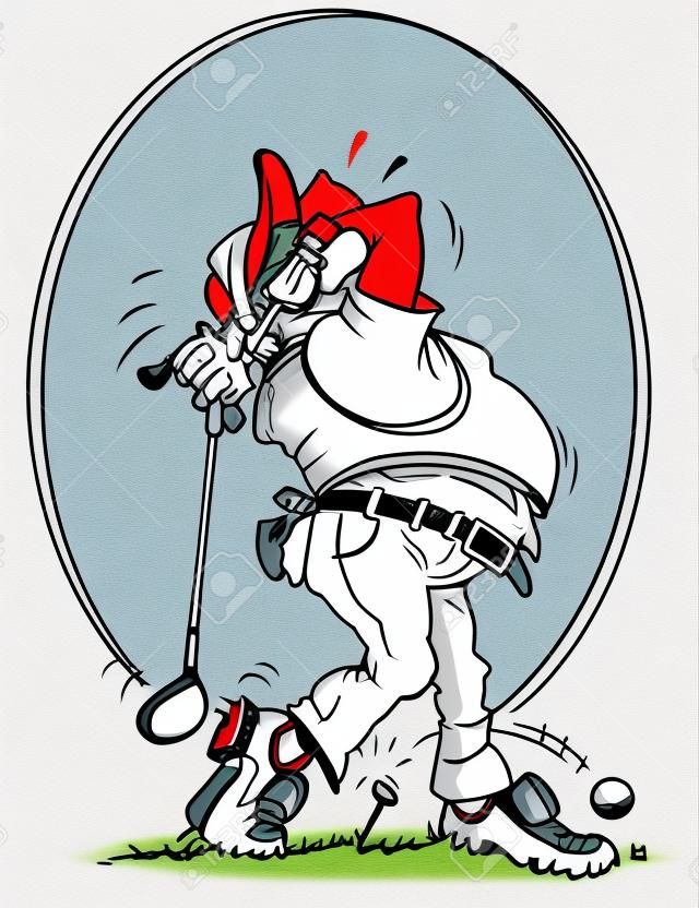 cartoon illustration of a golf player in a strike