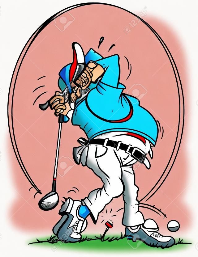 cartoon illustratie van een golfspeler in een staking