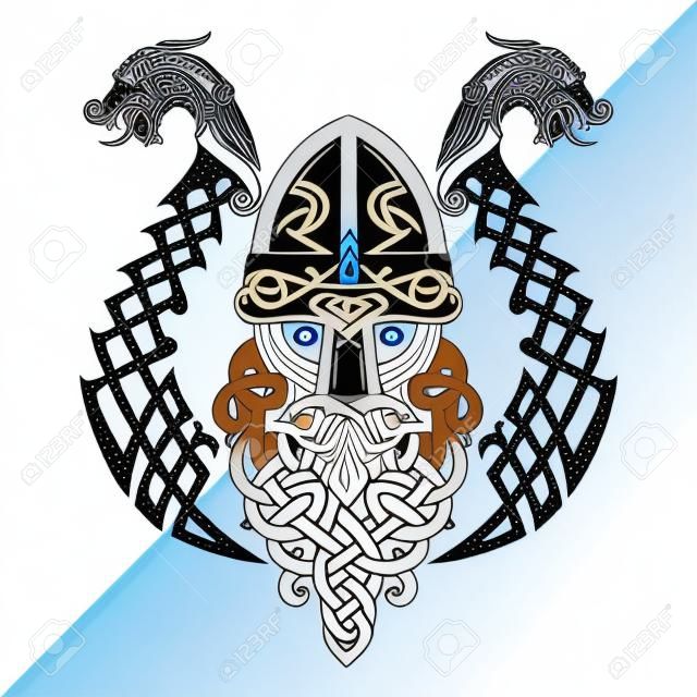 Odin, Wotan. Eski Norse ve Germen mitolojisi Viking Çağındaki Tanrı, beyaz, vektörel illüstrasyon üzerinde izole
