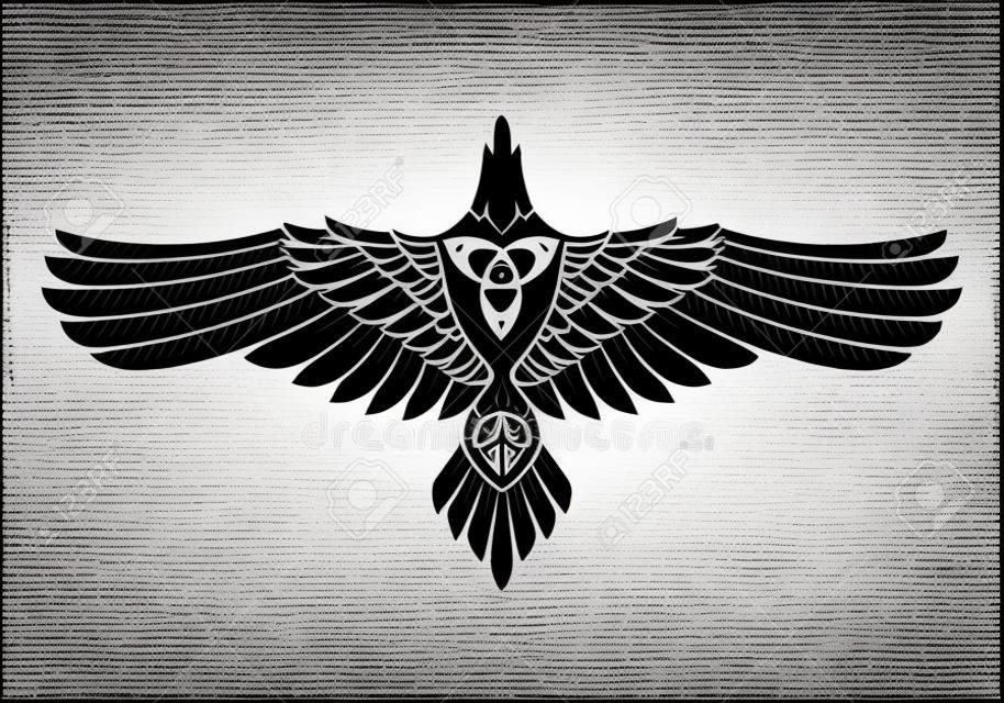 Odin hollója, skandináv nyelven, kelta stílusban, elszigetelt fehér, vektor illustratin