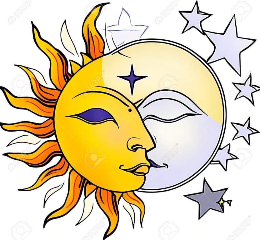 Ilustración de sol y luna
