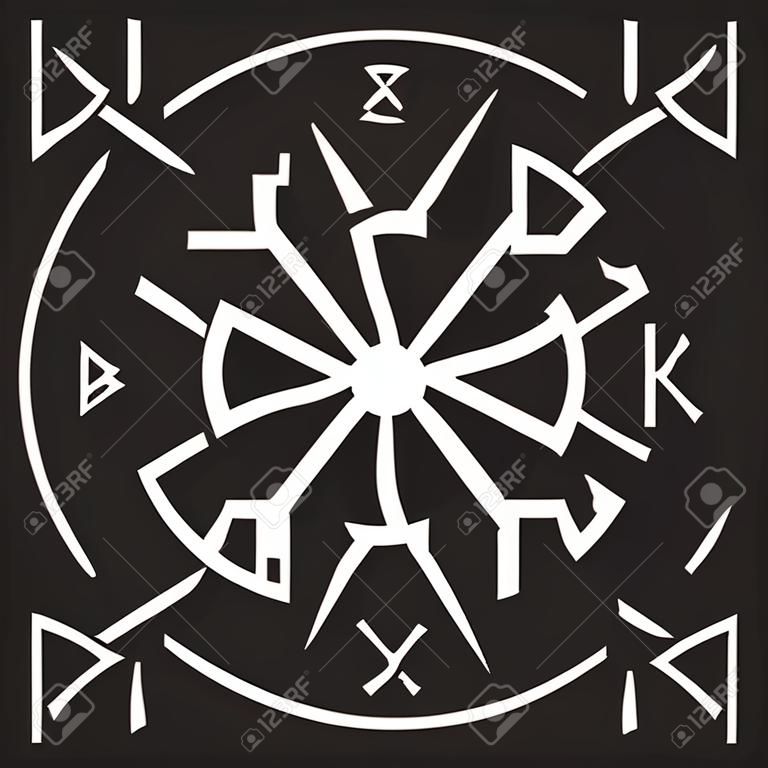 古老歐洲神秘的標誌-黑太陽。斯堪的納維亞的符文和裝飾品