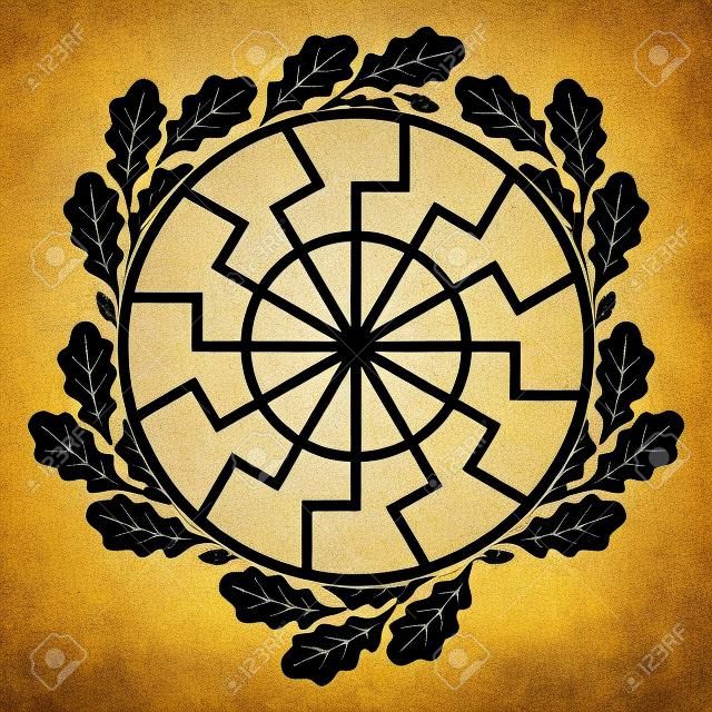 The ancient European esoteric sign - the black sun, and oak leafs