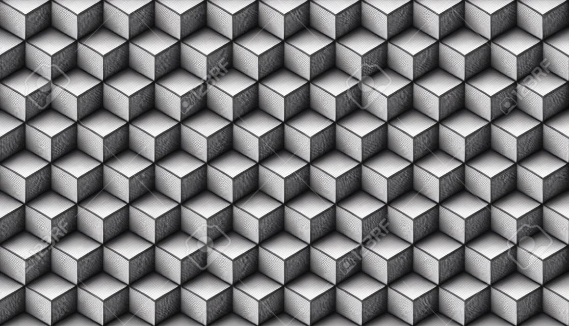 3D 현실적인 회색 사각형 패턴입니다. Medern 큐브 텍스처입니다. 기하학적 대칭 배경입니다. 벡터 일러스트 레이 션