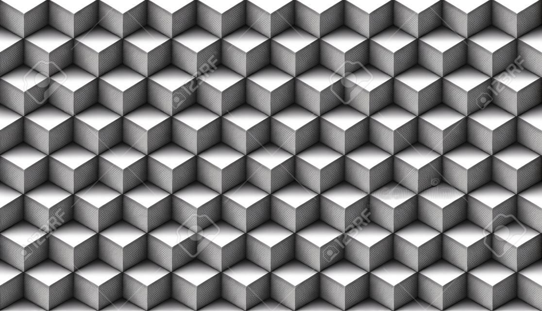 3D 현실적인 회색 사각형 패턴입니다. Medern 큐브 텍스처입니다. 기하학적 대칭 배경입니다. 벡터 일러스트 레이 션