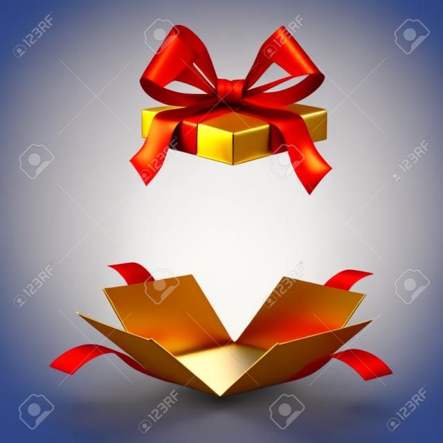 scatola regalo aperto su sfondo bianco illustrazione 3d