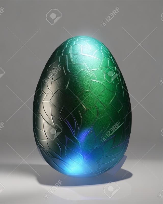 Imagem de IA gerativa de um ovo de dragão renderizado em 3D. Ornate ovo de dragão mítico feito para parecer fotorrealista com detalhes intrincados em um ambiente de estúdio com fundo simples.