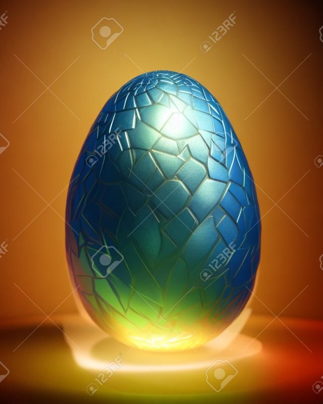 Imagem de IA gerativa de um ovo de dragão renderizado em 3D. Ornate ovo de dragão mítico feito para parecer fotorrealista com detalhes intrincados em um ambiente de estúdio com fundo simples.