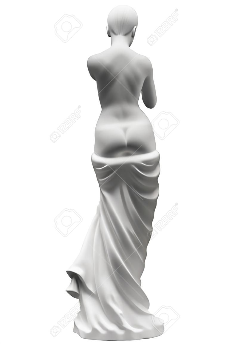 Statue of a woman look back isolated on white background.