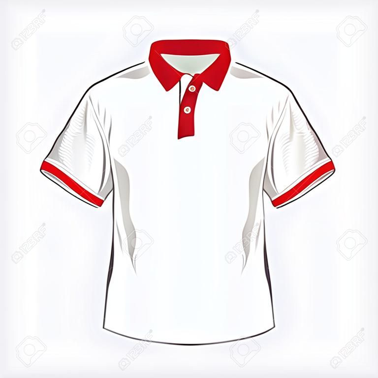 Blanco polo shirt de diseño con cuello rojo