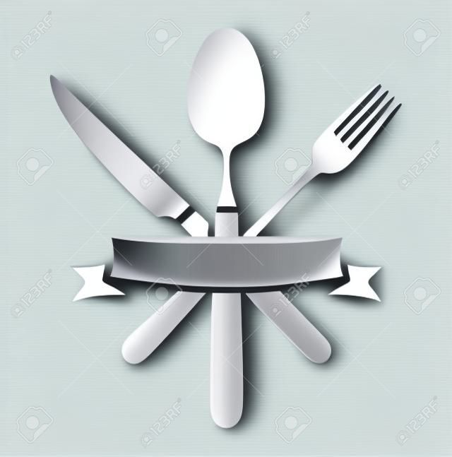 Sztućce - nóż, widelec i łyżka restauracja ikon wektorowych