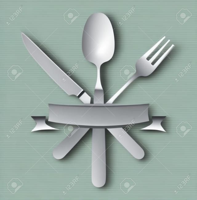 Sztućce - nóż, widelec i łyżka restauracja ikon wektorowych
