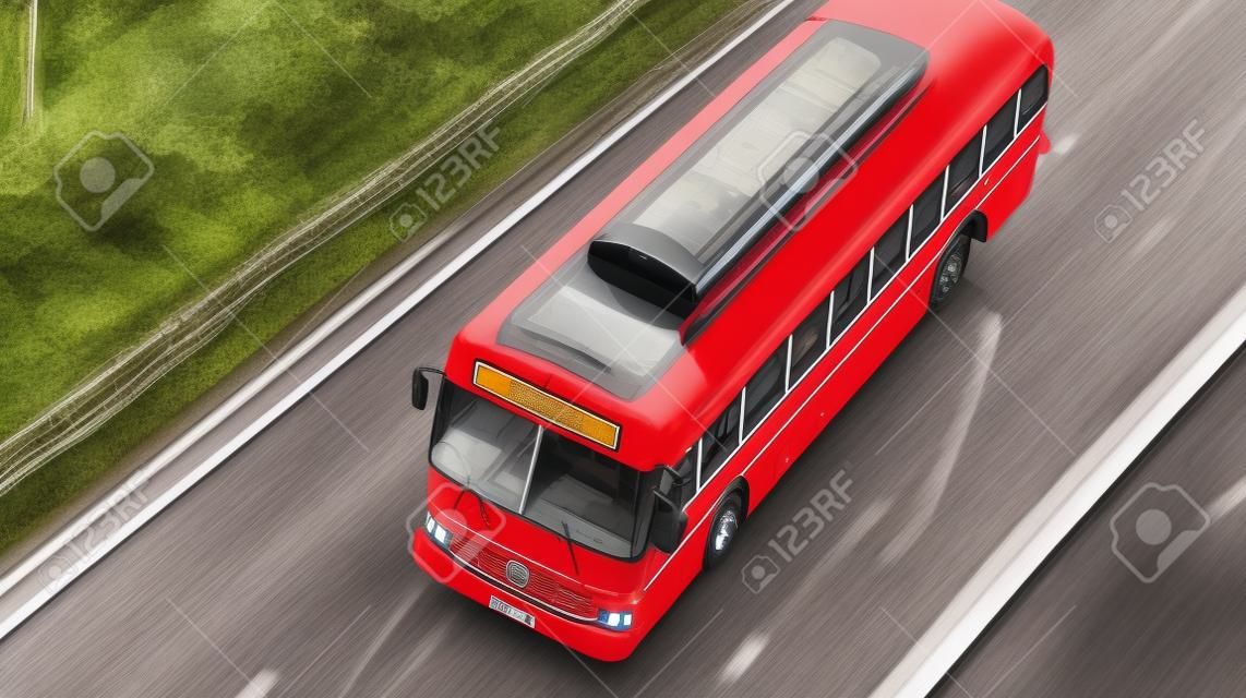 Vista superior de un autobús turístico rojo en la carretera. ai generativa ai generativa