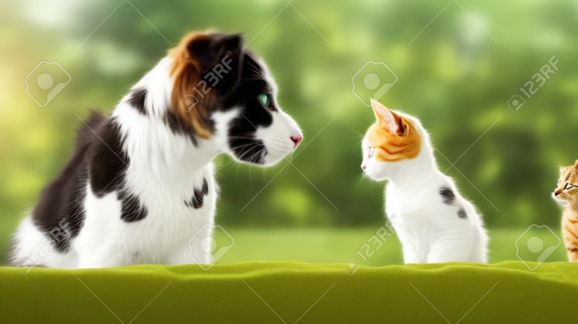 Een kat en een hond samen. het concept van vriendschap tussen verschillende soorten. generatieve ai