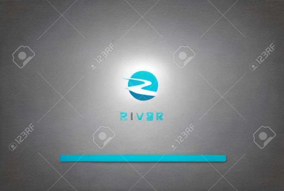 Simple Minimalist Creek River or Winding Road Logo Design Vector
