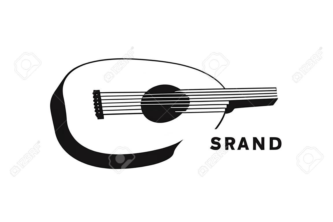 Retro Simple Acoustic Guitar String for Music Store or Concert Show Competition Logo Design Vector