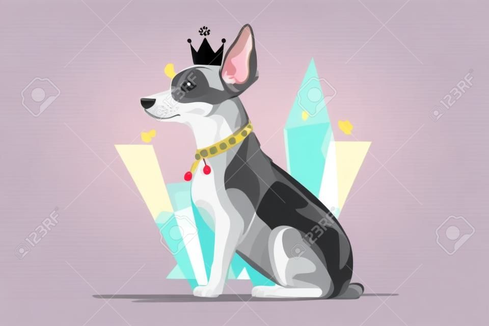Cute dog in a crown. Vector illustration of a dog.