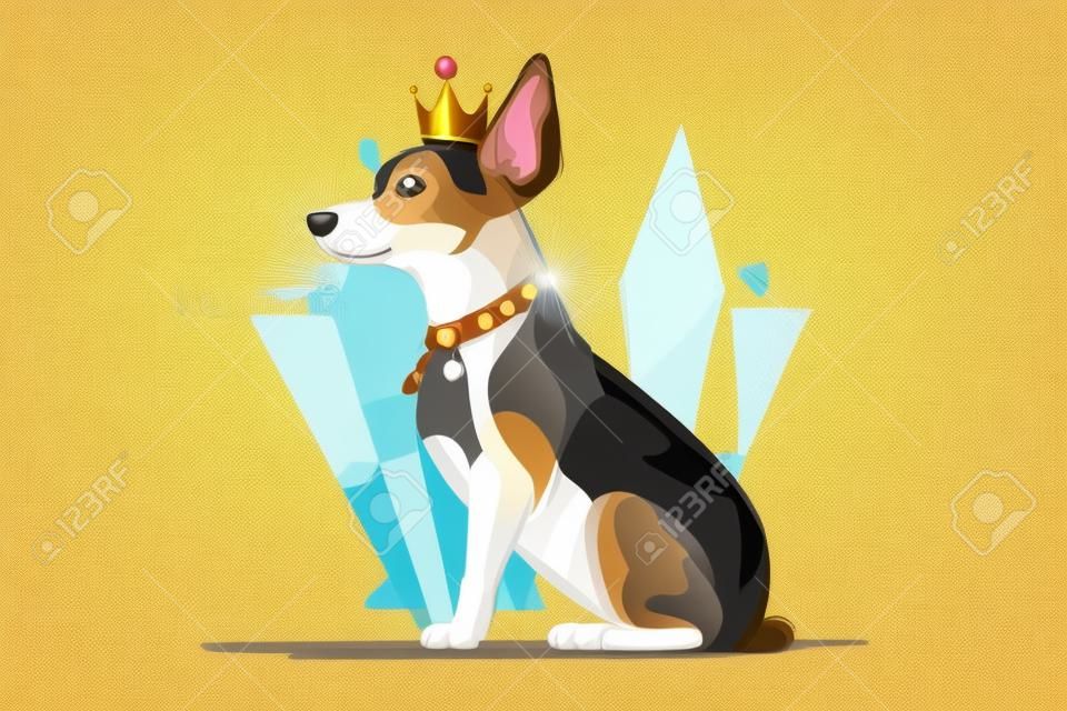 Cute dog in a crown. Vector illustration of a dog.