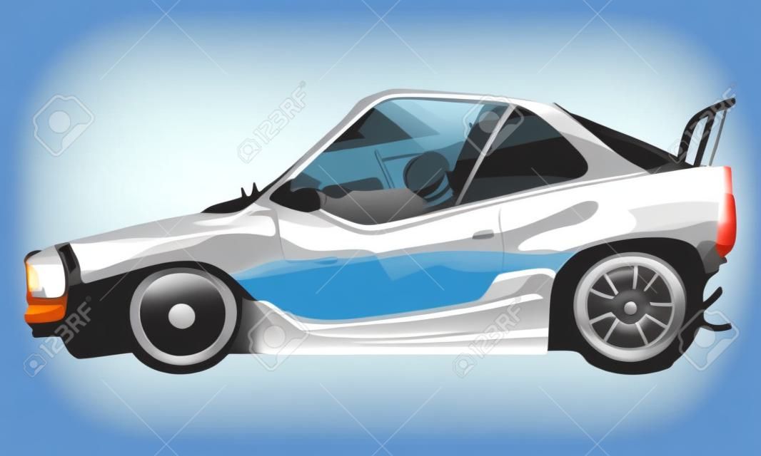 Car accident. Cartoon vector illustration isolated on white background. Side view.
