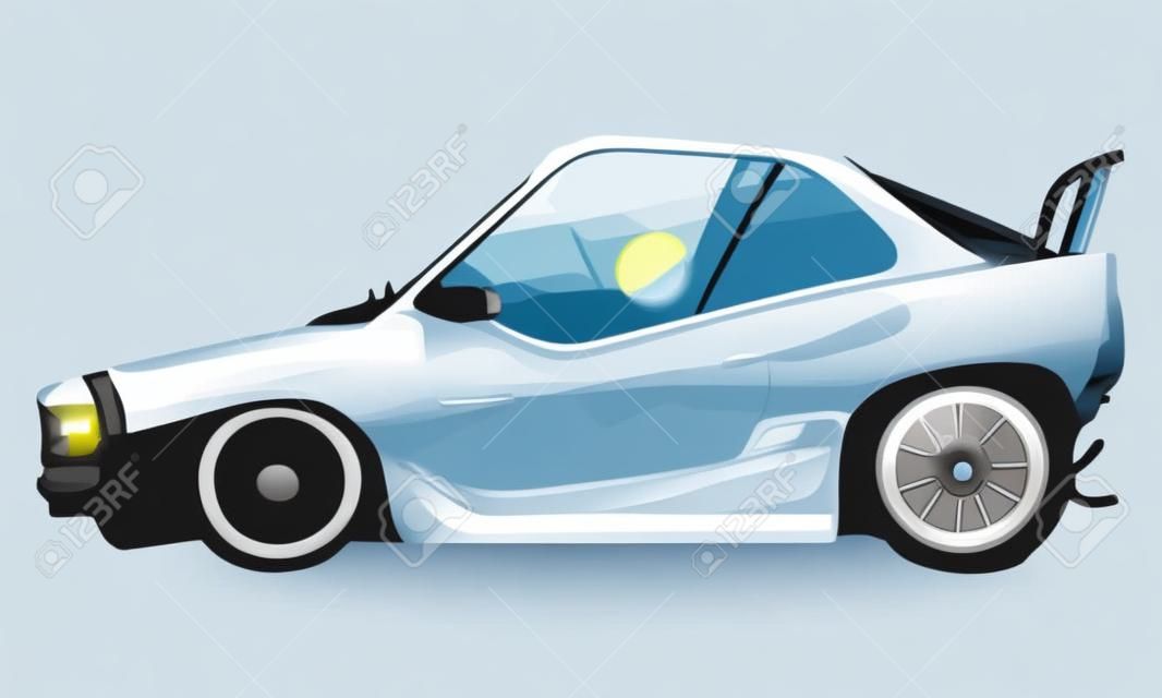 Car accident. Cartoon vector illustration isolated on white background. Side view.