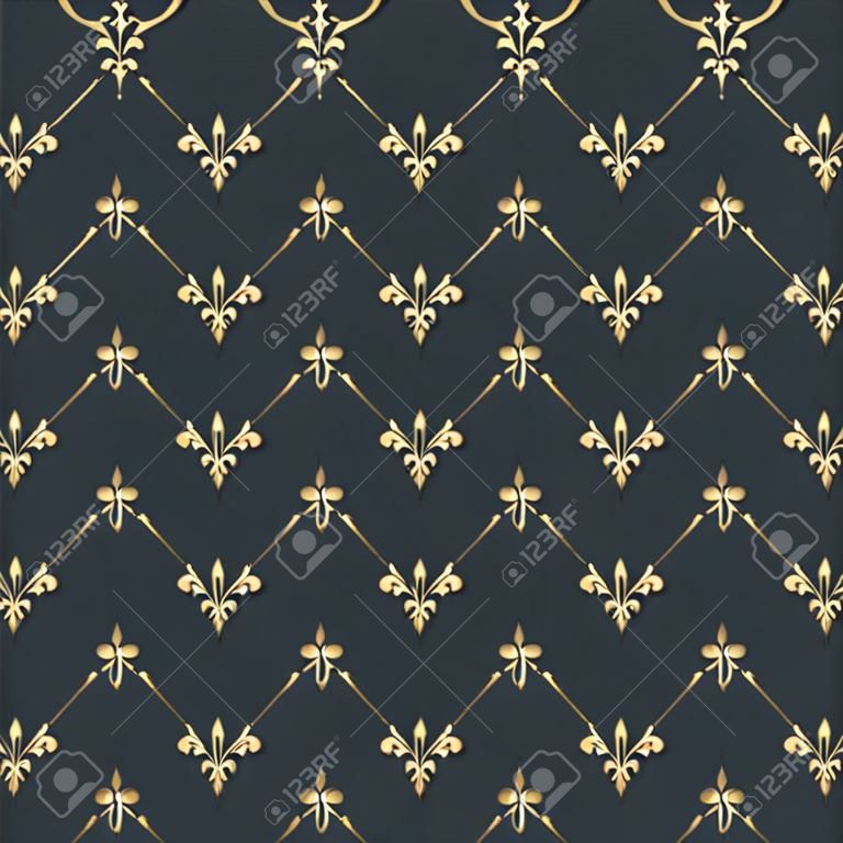 高級シームレスなパターン背景。斜めの黄金の紋章のシンボルの花飾り