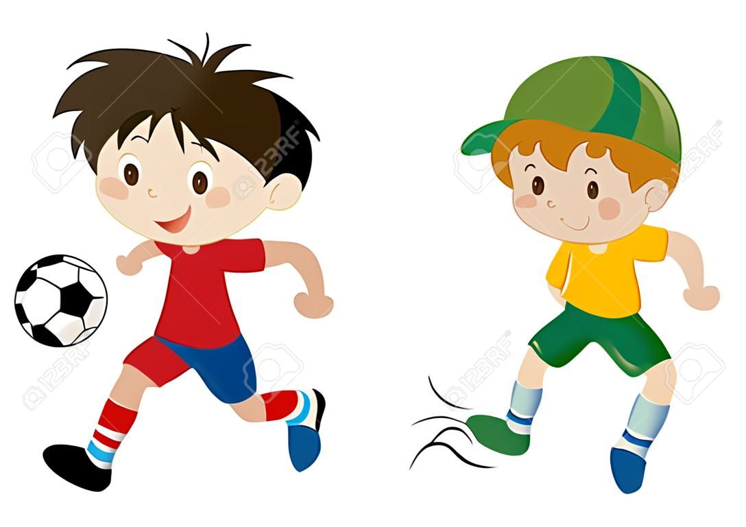 Dos niños que juegan el ejemplo del fútbol