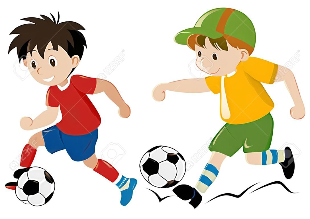 Dos niños que juegan el ejemplo del fútbol