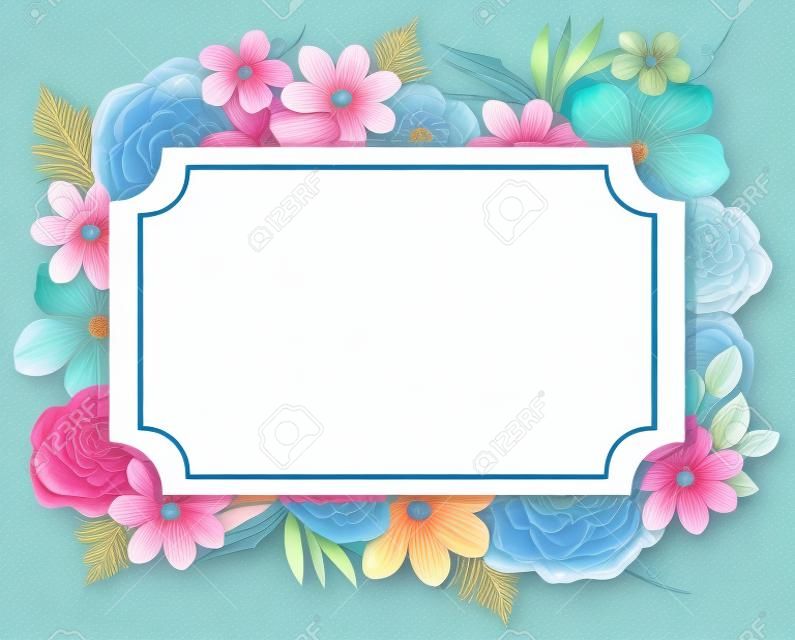 Border template with colorful flowers illustration