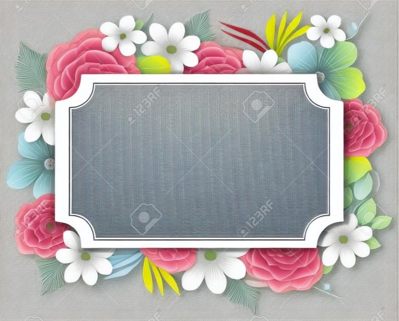 Border template with colorful flowers illustration