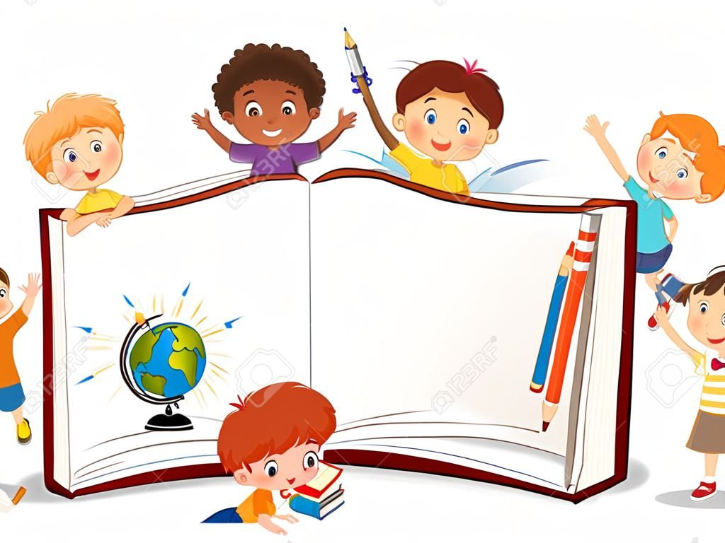 Dzieci na ilustracji pustej książki