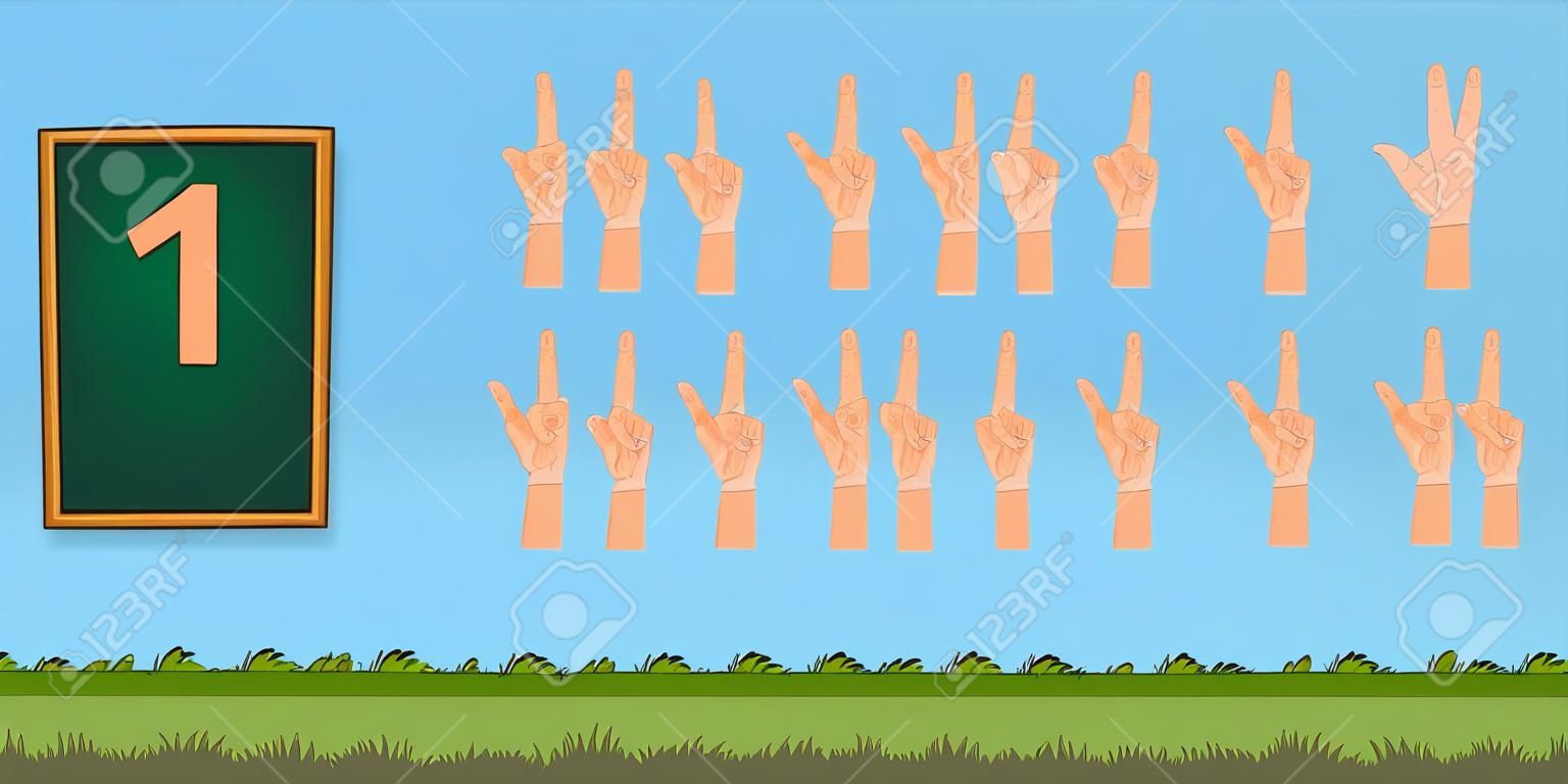 Number one to ten with finger counting with the sky background illustration