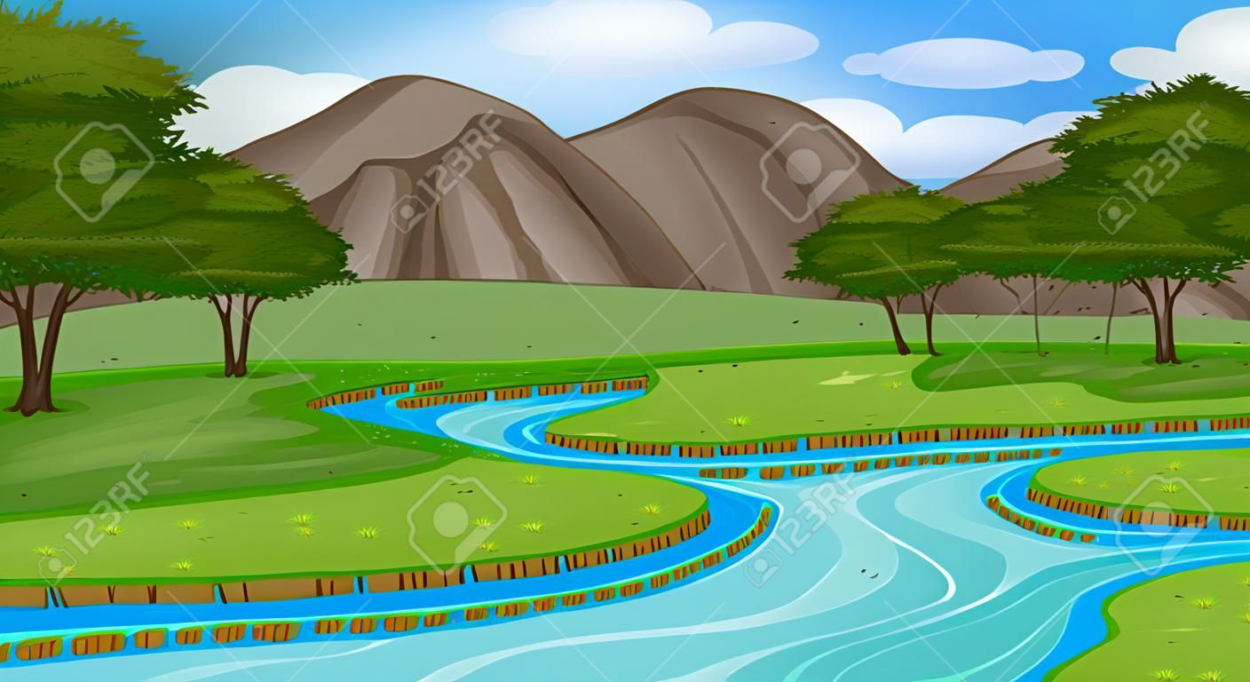 Background scene with many trees in the park illustration