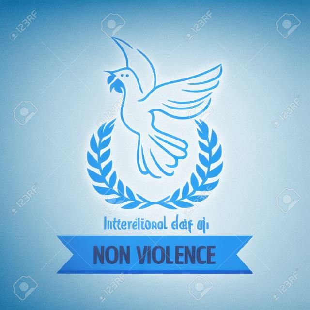 Logotipo del Día Internacional de la No Violencia en el globo con una paloma en la ilustración de fondo azul