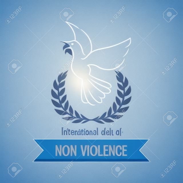 Logotipo del Día Internacional de la No Violencia en el globo con una paloma en la ilustración de fondo azul