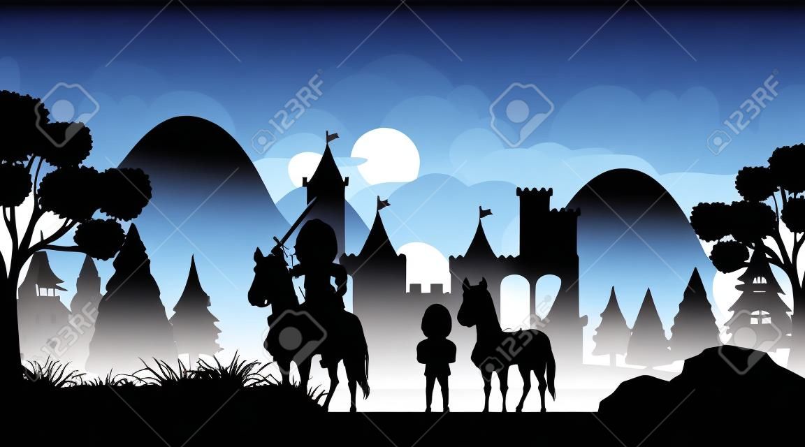 Silhouette medieval cartoon background illustration