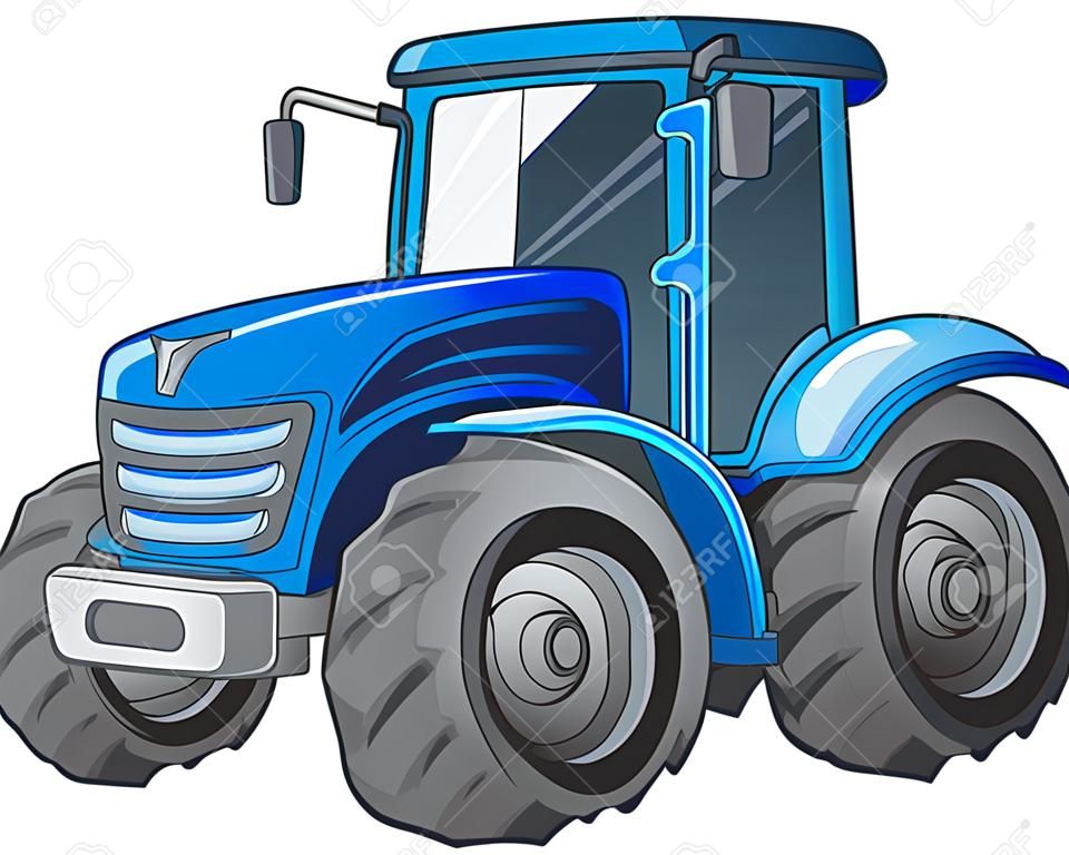 A vector cartoon illustration of a blue tractor, isolated on a white background