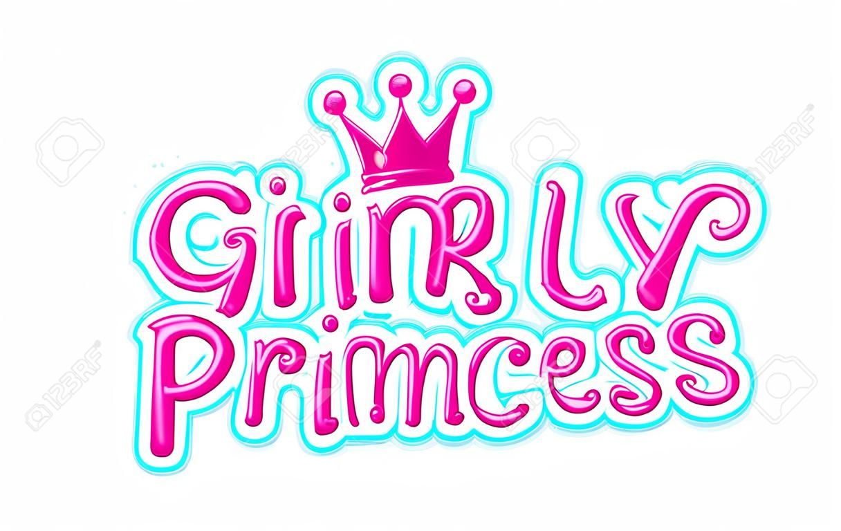 Różowa Girly Princess Logo Tekst Graficzny Z Koroną