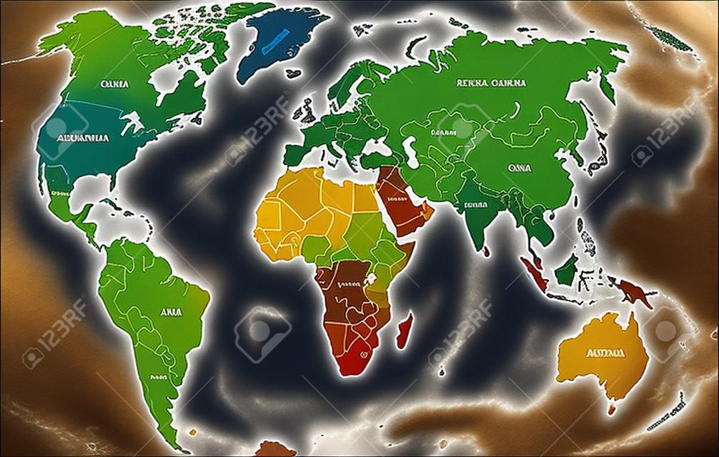 国の名前と色の世界を高詳細地図