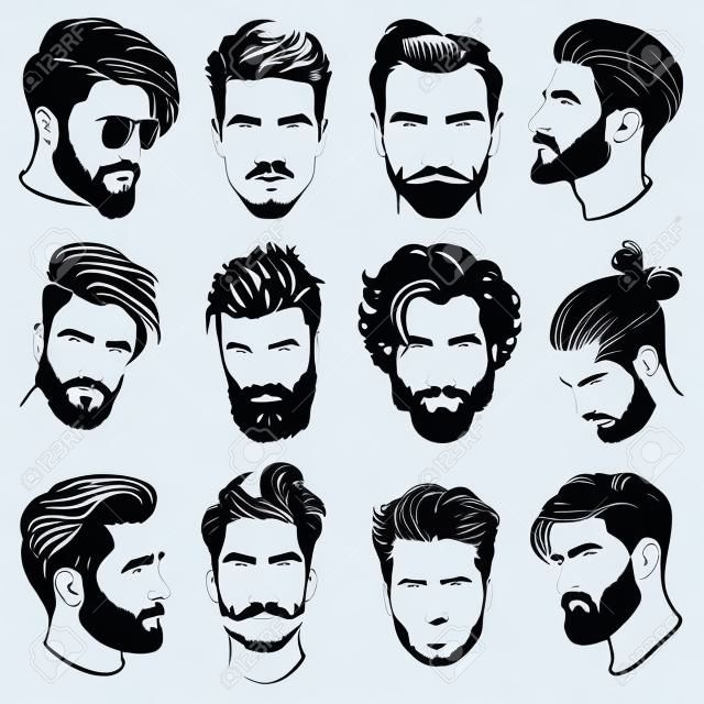 ilustración del vector de siluetas peinado hombres