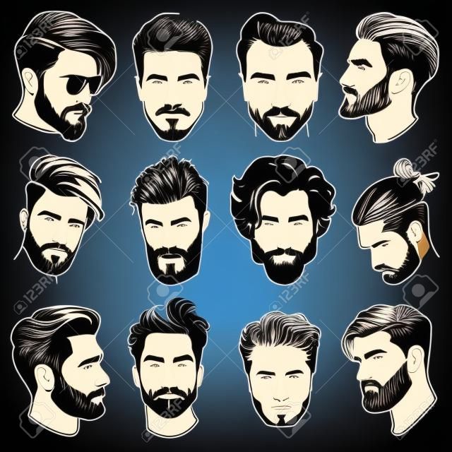 ilustración del vector de siluetas peinado hombres