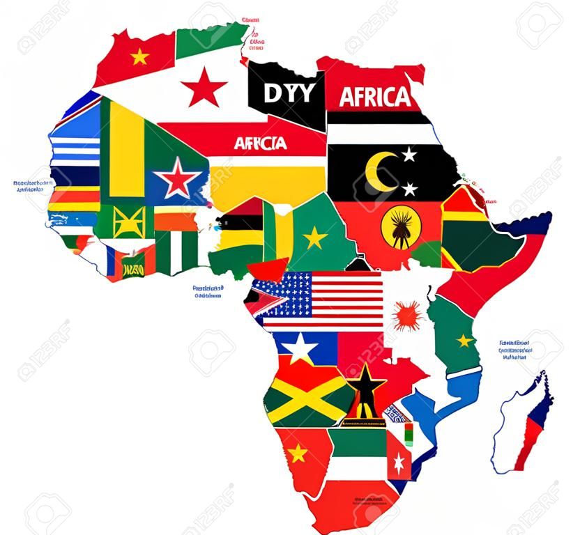 Afrika'nın tüm ülke bayrakları ile vektör siyasi haritası