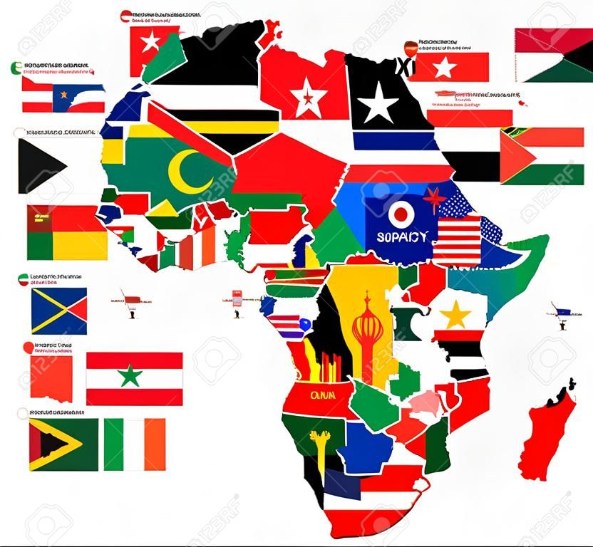 Afrika'nın tüm ülke bayrakları ile vektör siyasi haritası