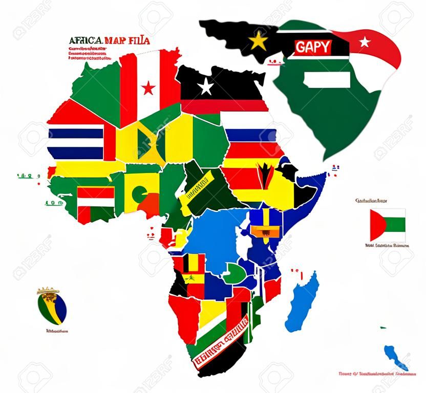 Vector politische Karte von Afrika mit allen Länderflaggen