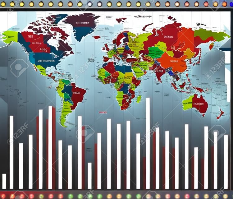 Mapa wektorowa stref czasowych świata z nazwami krajów i granicami