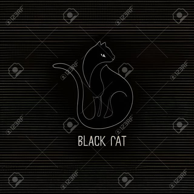 Czarny kot siedzi i odwraca wzrok. wektor logo z negatywną przestrzenią. symbol ikon, logo i emblematów w piątek 13
