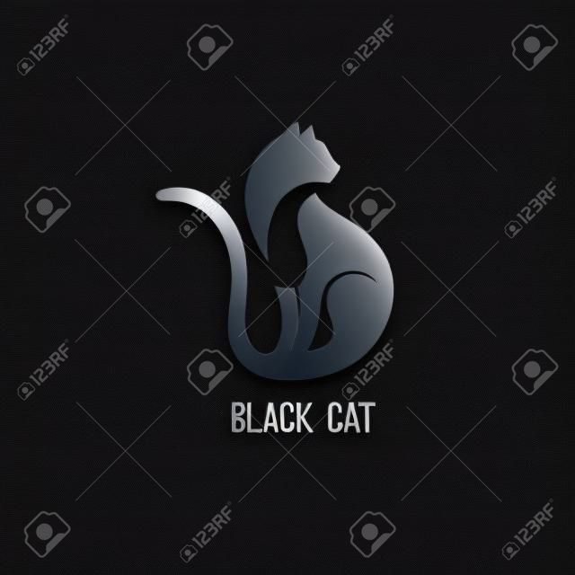 Czarny kot siedzi i odwraca wzrok. wektor logo z negatywną przestrzenią. symbol ikon, logo i emblematów w piątek 13