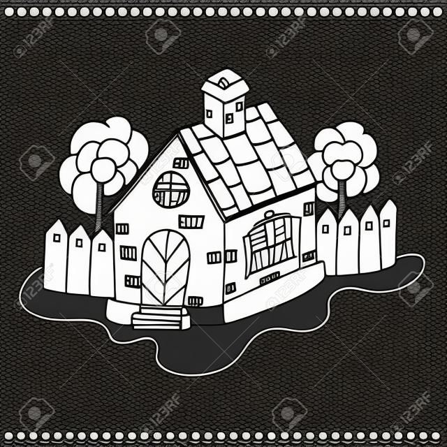 illustration en noir et blanc d'une maison Vector livre à colorier